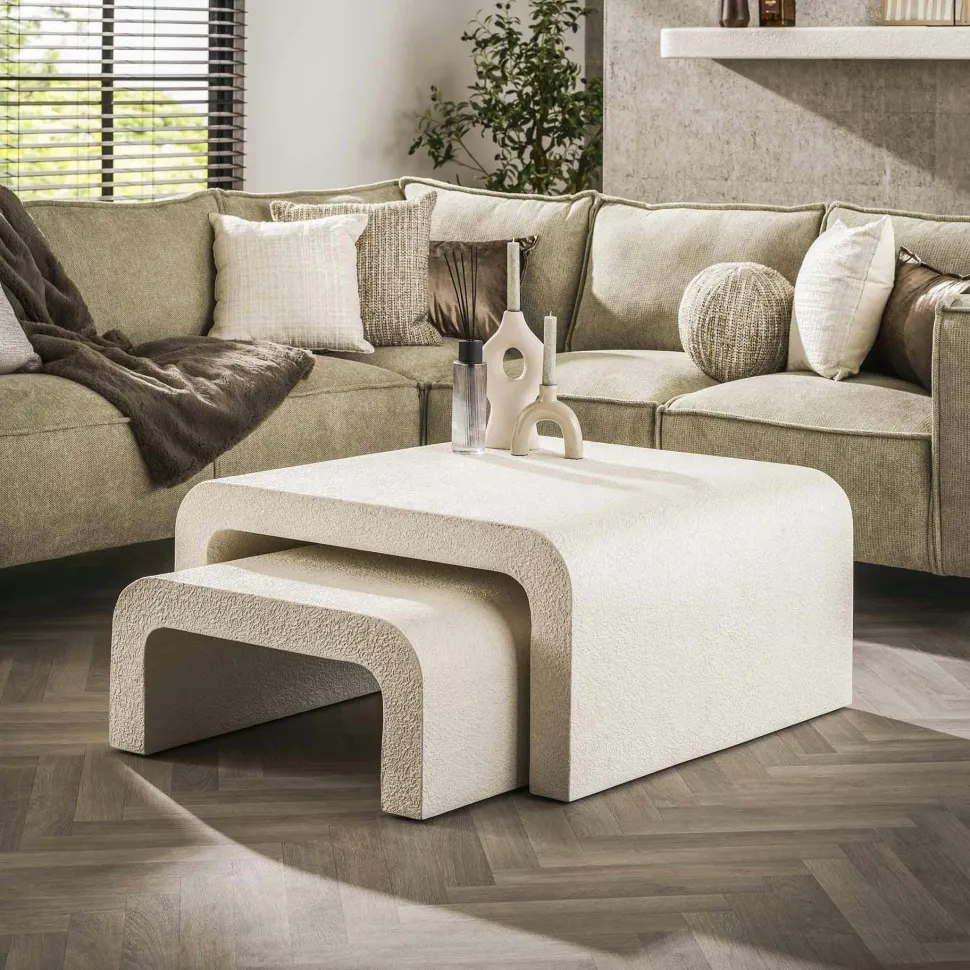Table basse blanche en marbre composite forme haricot TAJ