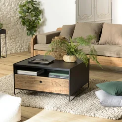Table basse bois recyclé et métal 1 tiroir CRACOVIE