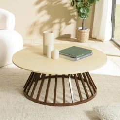 Table basse carrée 120 cm métal et béton beige BRASILIA