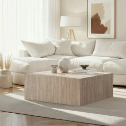 Table basse carrée design effet marbre blanc MARFA