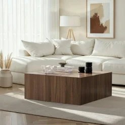 Table basse carrée effet noyer roulettes invisibles MARFA