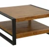 Table basse carrée hévéa recyclé naturel et métal noirci 2 plateaux 90X90X45cm DOCKER