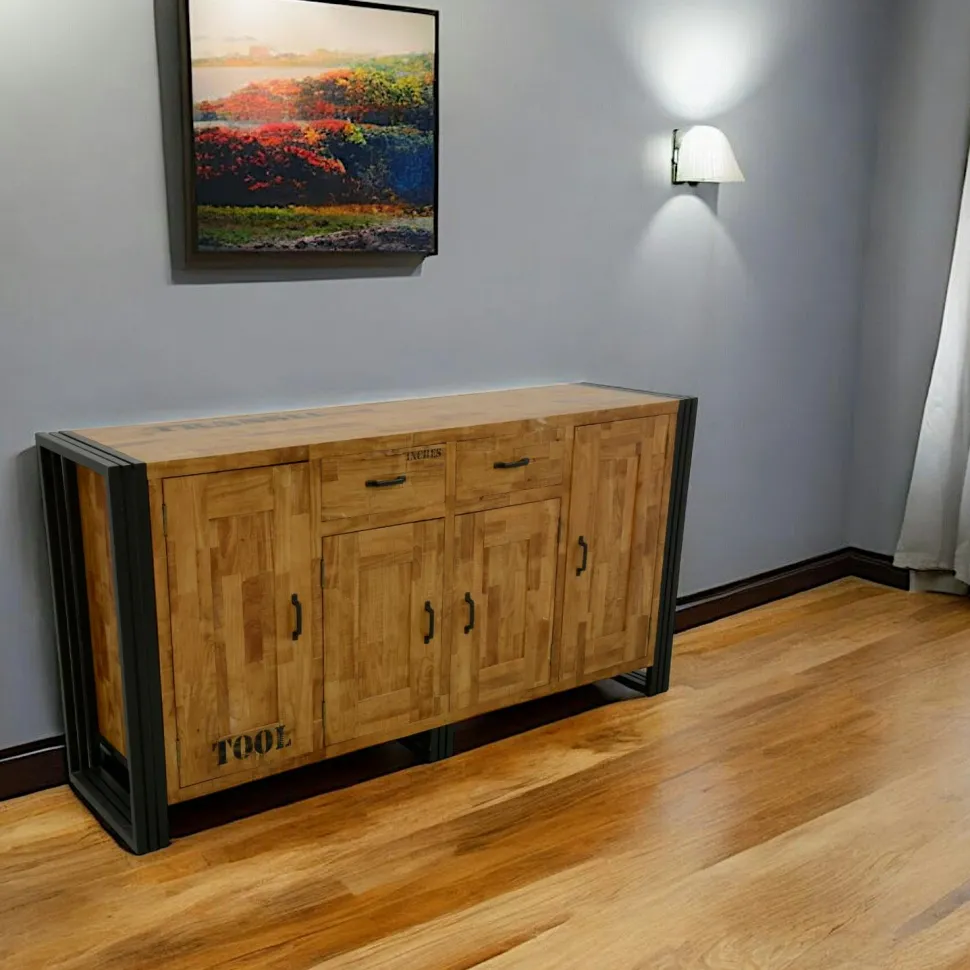 Table basse carrée hévéa recyclé naturel et métal noirci 2 plateaux 90X90X45cm DOCKER