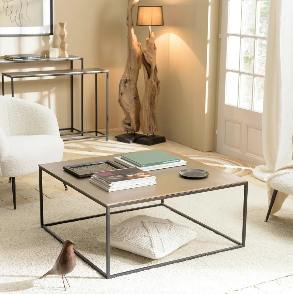 Table basse carrée métal doré 90 cm ZALA