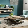 Table basse carrée teck recyclé tablettes SWING