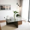 Table basse carrée verre et bois brun - base croisée LHASA