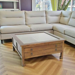 Table basse carrée vitré hévéa 100x100x40cm MAORI