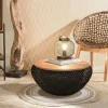 Table basse coffre ronde rotin noir et teck recyclé 66 cm SWING