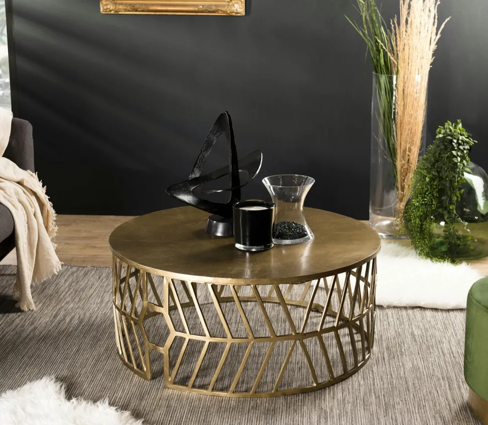 Table basse contemporaine dorée motif flèche ZALA