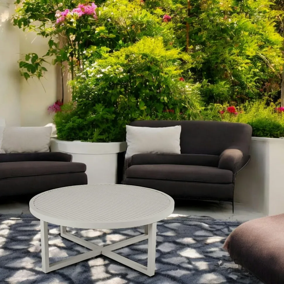 Table basse de jardin en aluminium gris sable D 100 cm OSLO