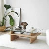 Table basse design 2 plateaux, verre et effet bois SALTA