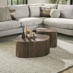 Table basse design en bois de teck avec plateau étoilé (lot de 2) YOGY