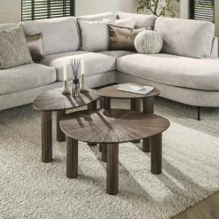 Table basse design en bois de teck avec plateau en marqueterie (lot de 2) YOGY