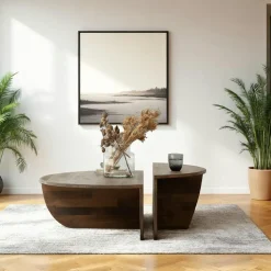 Table basse design en bois brun - 2 modules SITIA