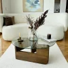 Table basse design en verre - pied bois brun ANZIO