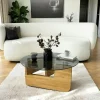 Table basse design en verre fumé – pied bois clair ANZIO