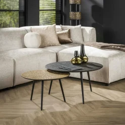 Table basse design organique couleur anthracite et cuivré (2 pièces) RALF