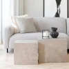 Table basse effet marbre beige - set de 2 cubes design TRINITE