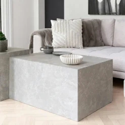 Table basse effet marbre beige - set de 2 cubes design TRINITE
