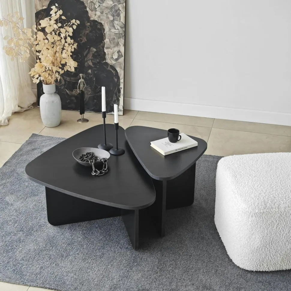 Table basse effet travertin, triangle organique (x2) MARFA