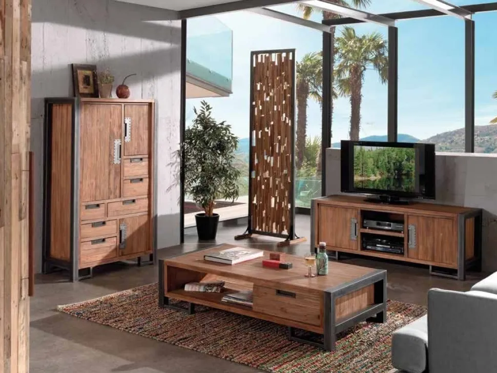 Table basse en teck naturel 2 tiroirs 110x70x35cm CANADA