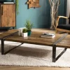 Table basse en Teck recyclé et pieds métal cerclés 164x90x36cm MATT