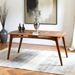 Table basse en verre - pied en croix effet noyer SALTA