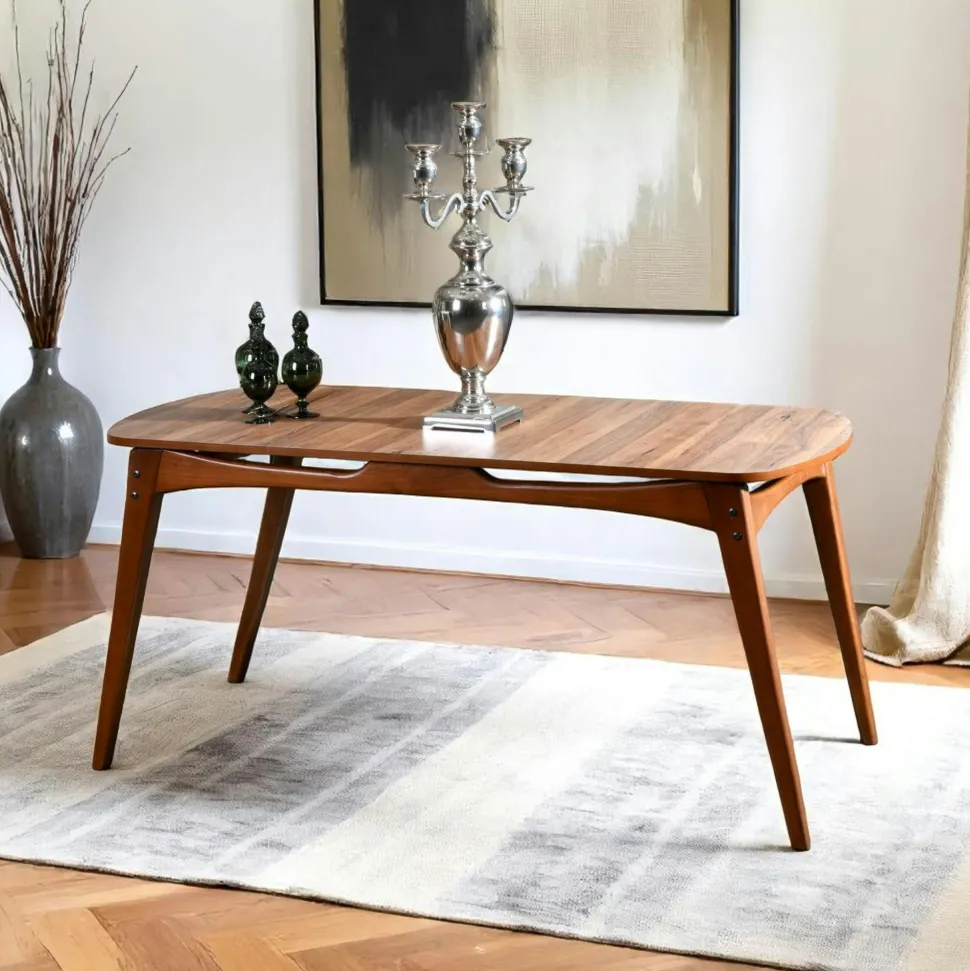 Table basse en verre - pied en croix effet noyer SALTA