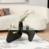 Table basse en verre - pied bois brun, forme triangle ANZIO