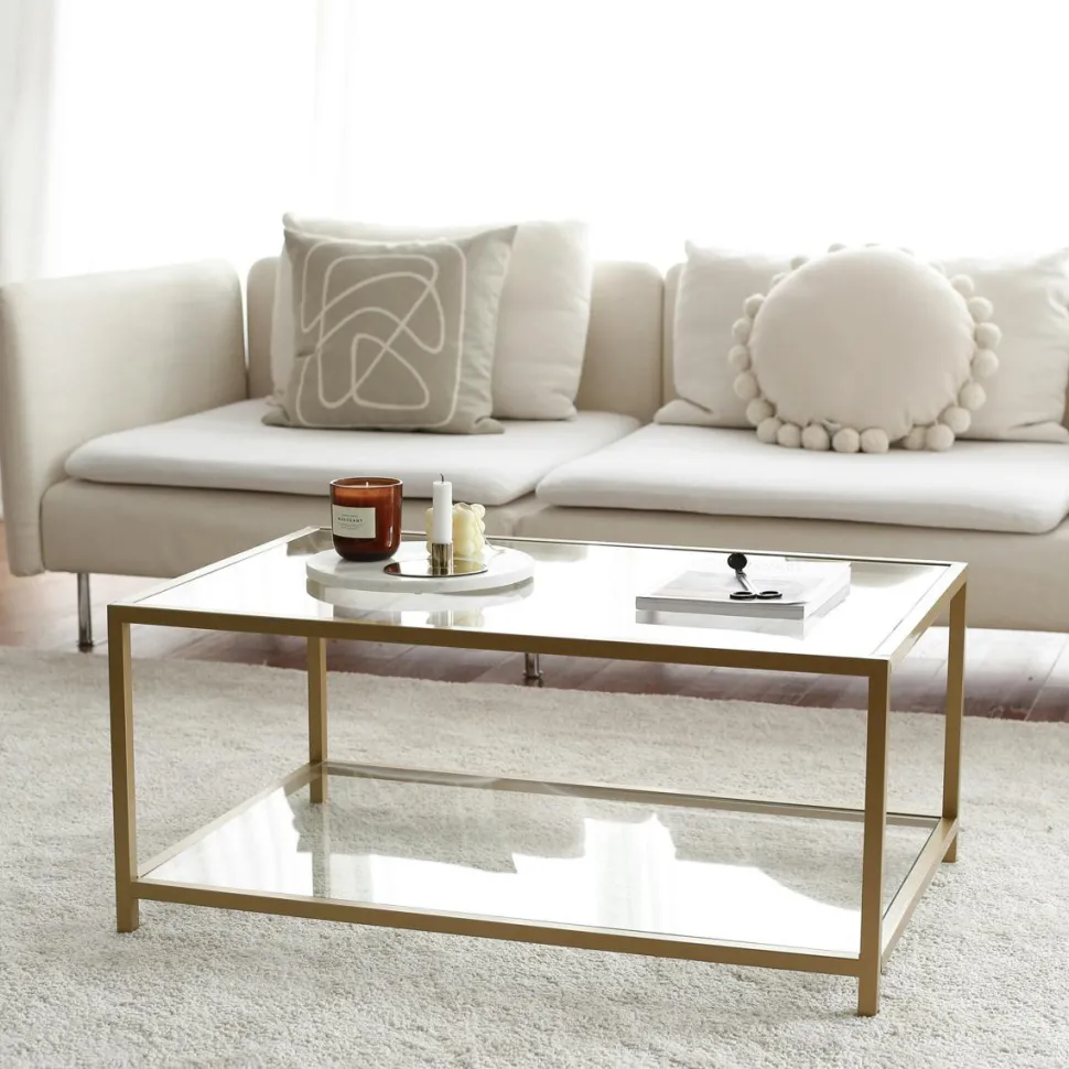 Table basse en verre fumé rectangulaire, 2 plateaux TULUM