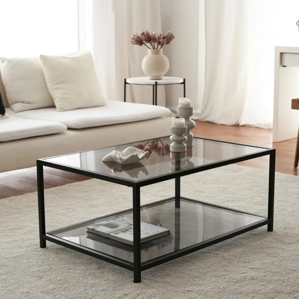 Table basse en verre rectangulaire, 2 plateaux TULUM