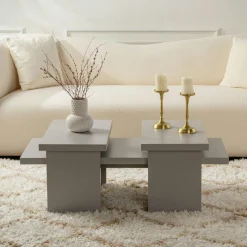 Table basse gigogne design – effet gris laqué (3 pièces) MARFA