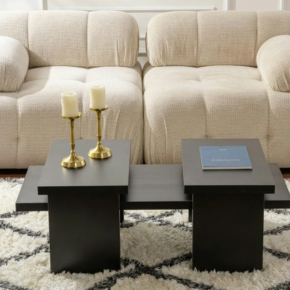 Table basse gigogne design – effet bois noir (3 pièces) MARFA