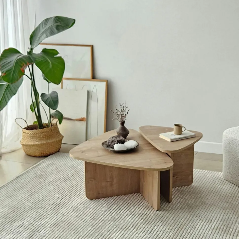Table basse gigogne effet bois, triangle organique (x2) MARFA