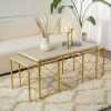 Table basse gigogne effet travertin pied doré (lot de 3) JENA