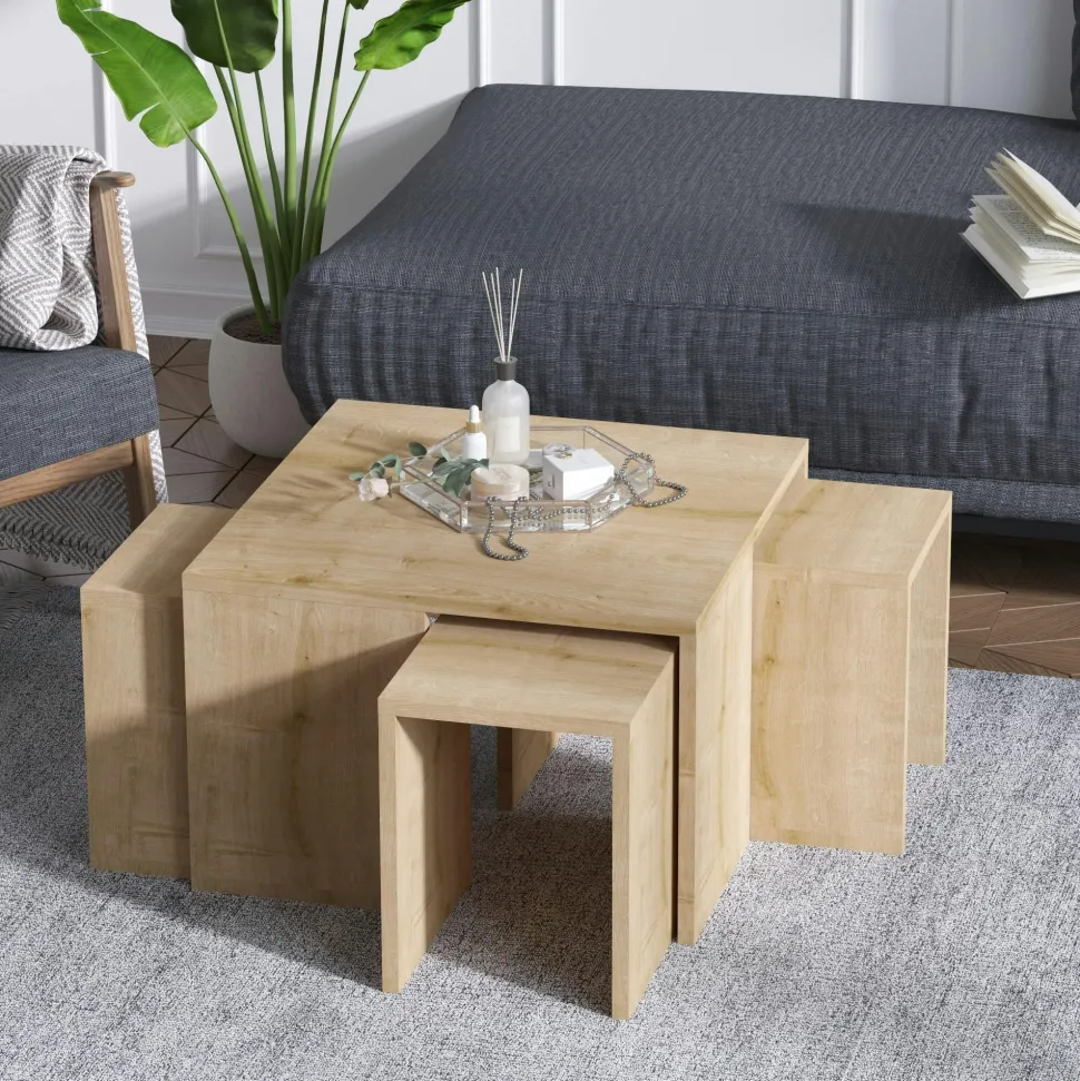 Table basse gigogne effet chêne - 5 pièces MARFA
