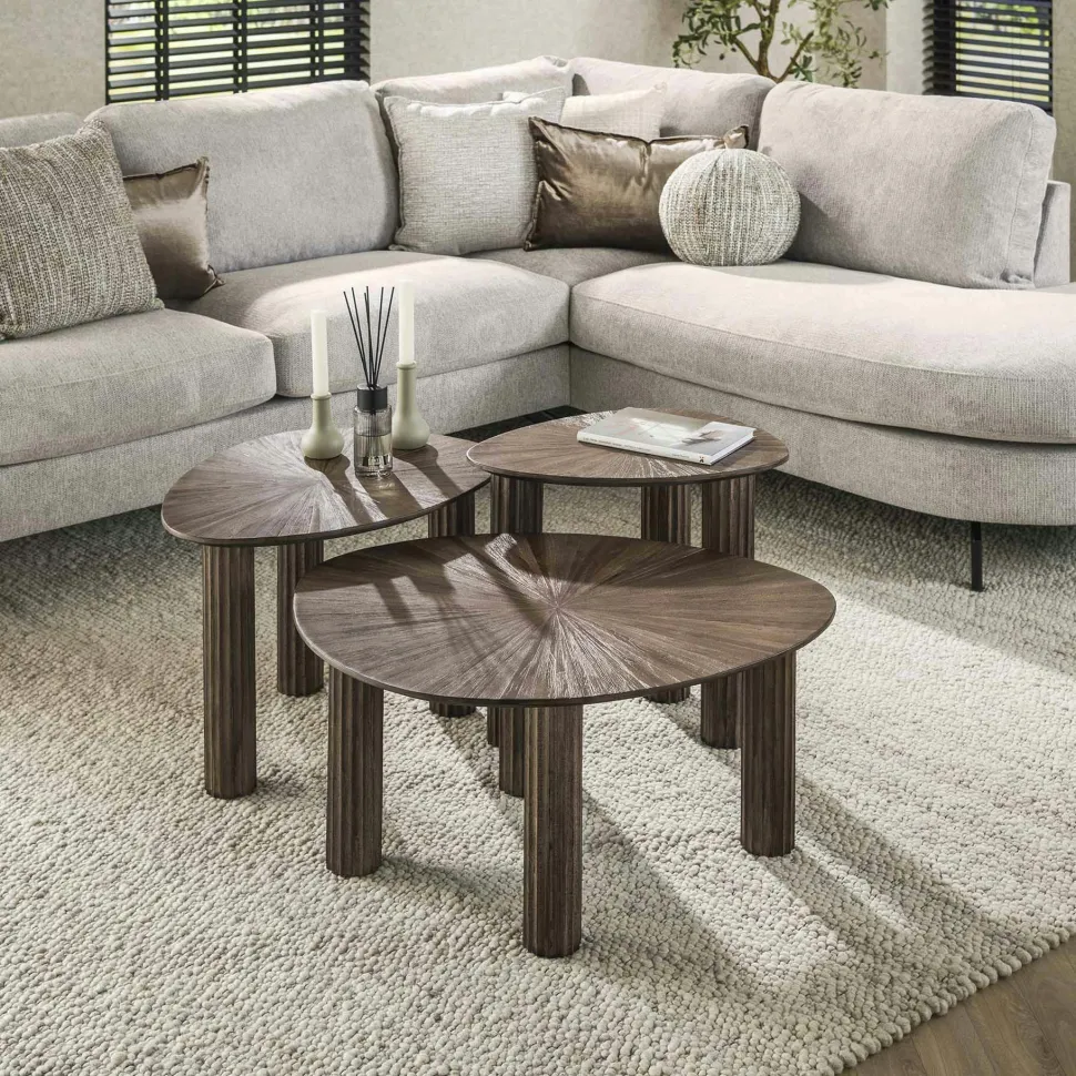 Table basse gigogne en bois de teck forme organique triangulaire (lot de 2) YOGY