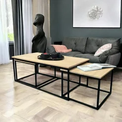 Table basse gigogne en bois de chêne blanc (lot de 3) COLOGNE