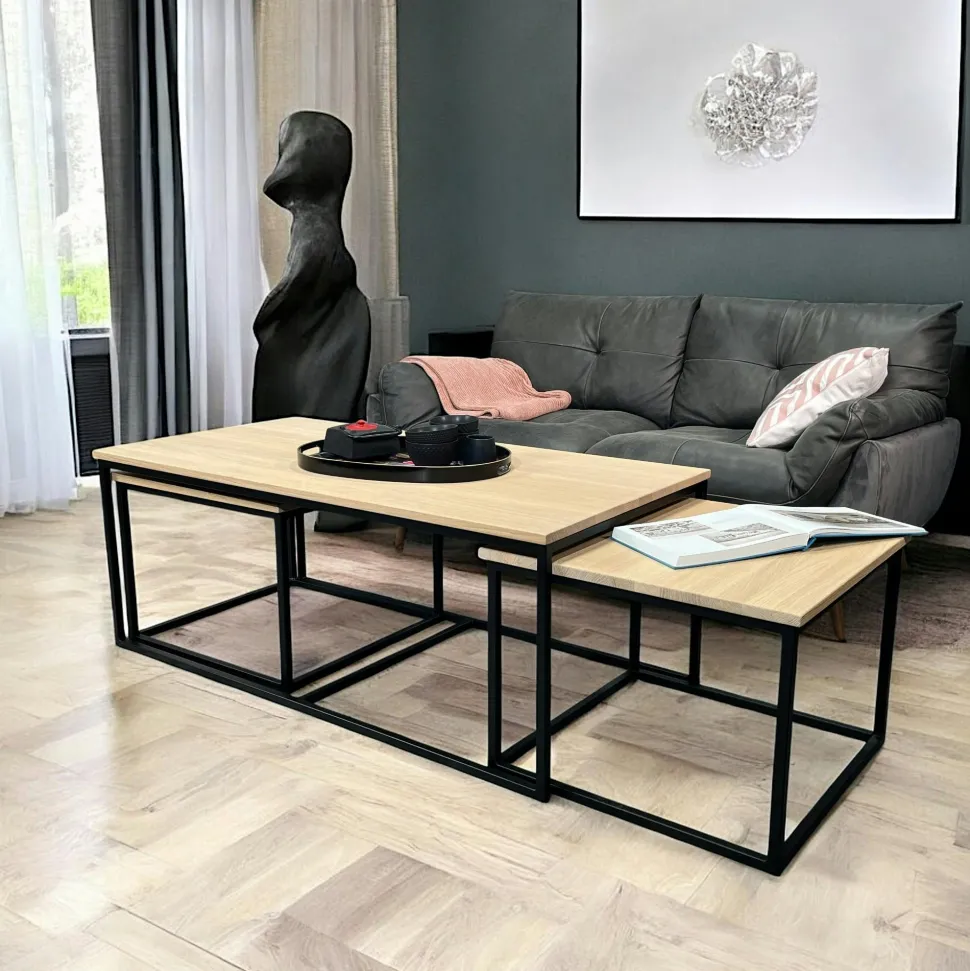Table basse gigogne en bois de chêne blanc (lot de 3) COLOGNE