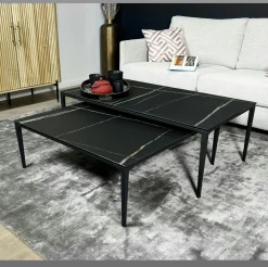 Table basse gigogne en céramique noire marbrée (lot de 2) LOMBARDIE