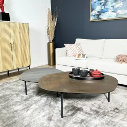 Table basse gigogne en céramique finition ardoise et rouille (lot de 2) LOMBARDIE