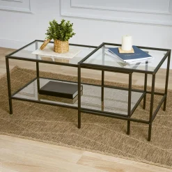 Table basse gigogne en verre à cadre noir (lot de 2) TULUM