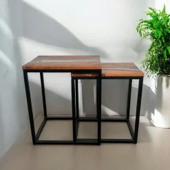 Table basse gigogne epoxy noir et bois d'acacia (lot de 2) BORA