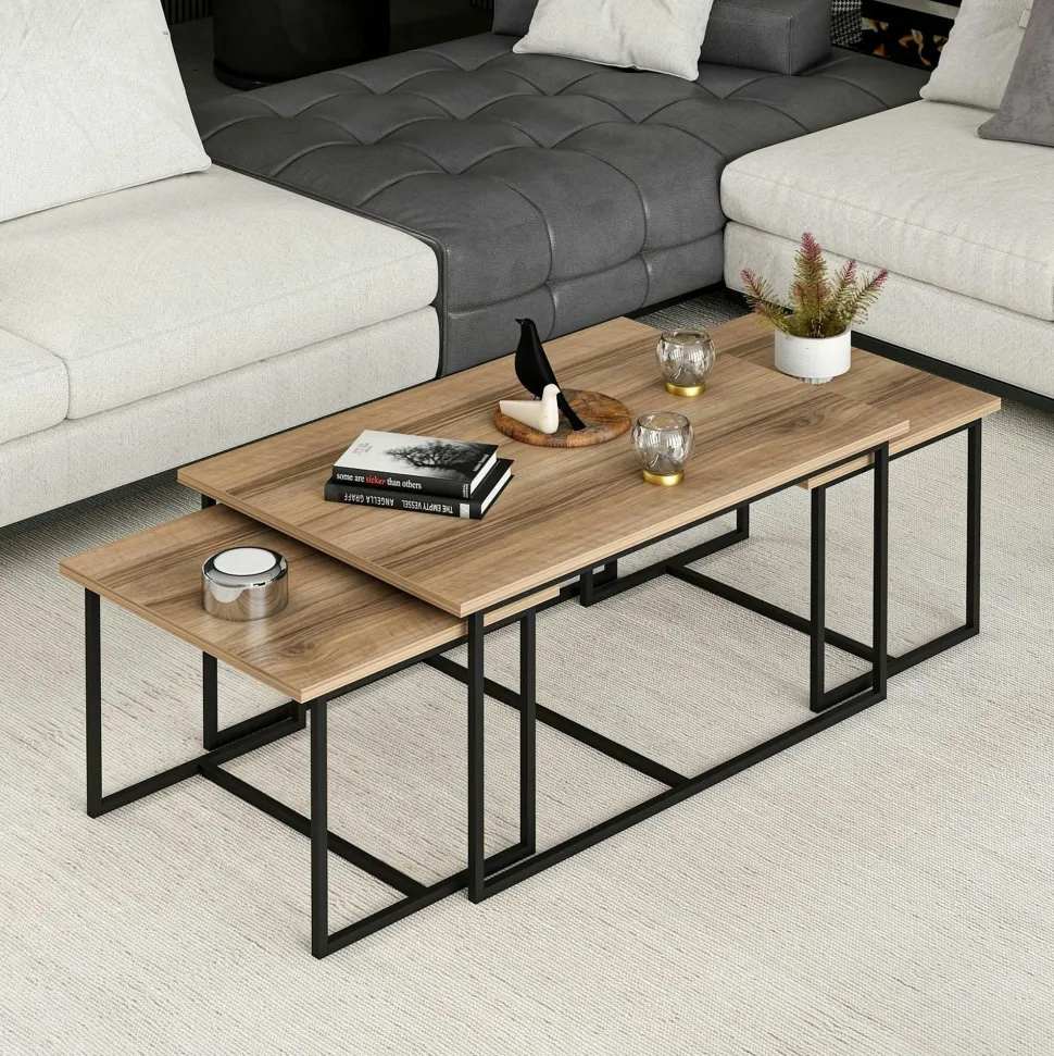 Table basse gigogne minimaliste effet noyer (lot de 3) JENA