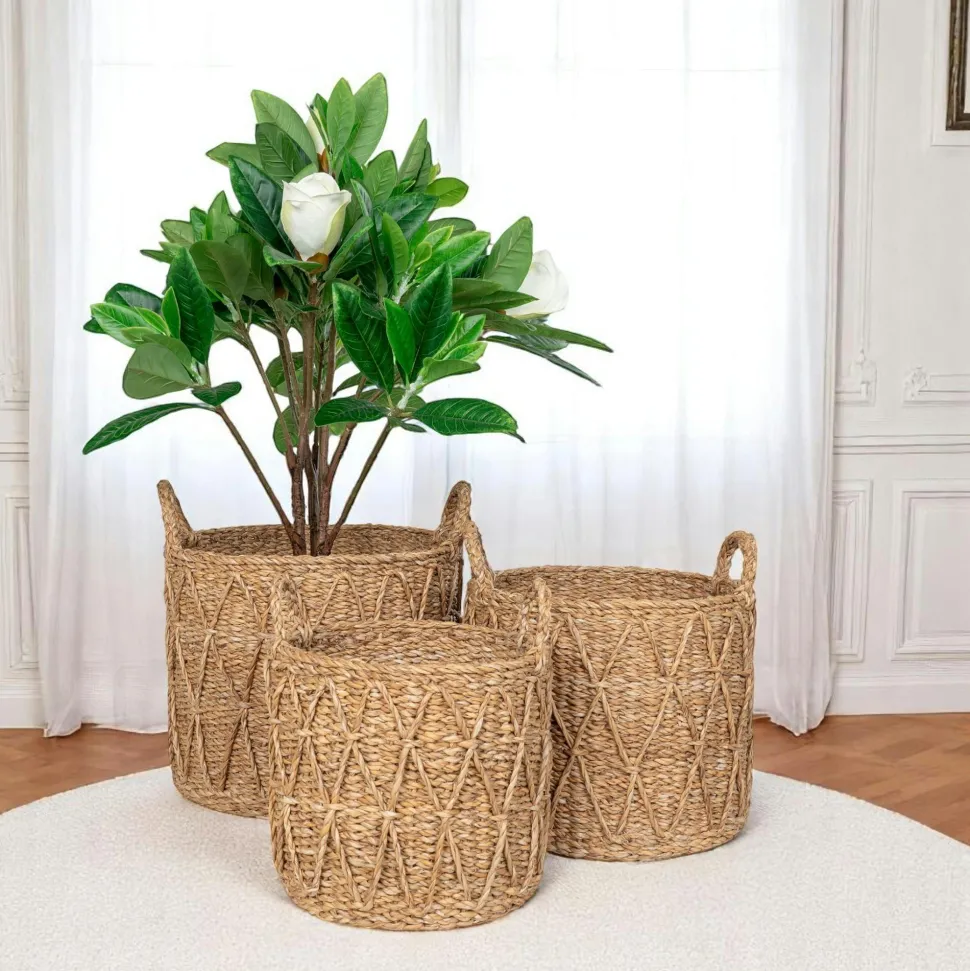 Table basse gigogne ronde en teck et rotin (lot de 3) SWING