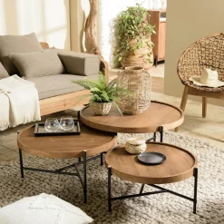 Table basse gigogne ronde en teck recyclé (lot de 3) SWING