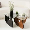 Table basse gigogne verre - 2 bois, triangle (lot de 2) ANZIO
