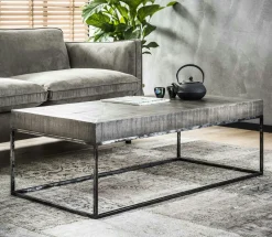 Table basse grise bois massif 80 cm LUCKNOW