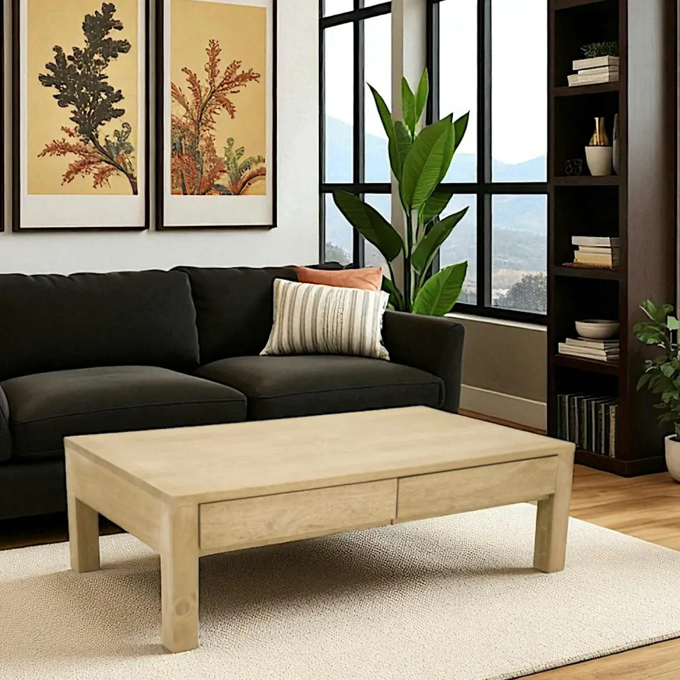 Table basse hévéa 4 tiroirs 115X65cm OLGA