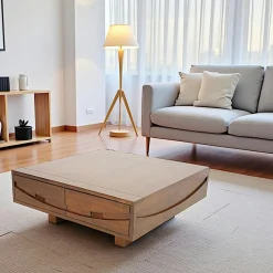 Table basse Hévéa 4 tiroirs 90x90x35cm NIAGARA